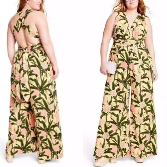 NEW Women's Aqua Bendita x Target Palm Leaves Jumpsuit Flowy XXL Plus - Picture 1 of 6